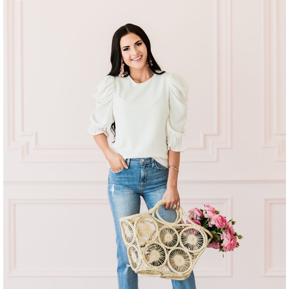 White bubble sleeve blouse